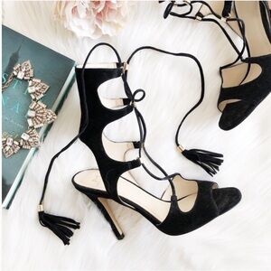 Suede Lace-up Tassel Sandals